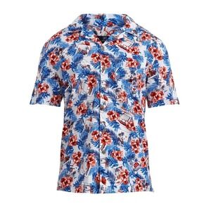 Camp Shirt Mens 2XL XXL Americana Postcards‎ Floral Button Up Hawaiian New
